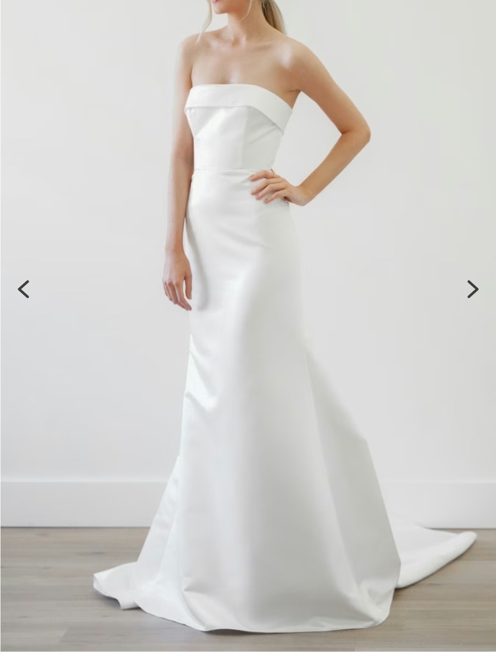 Watters Strapless Satin Mermaid Wedding Gown in White - Picture 2 of 3